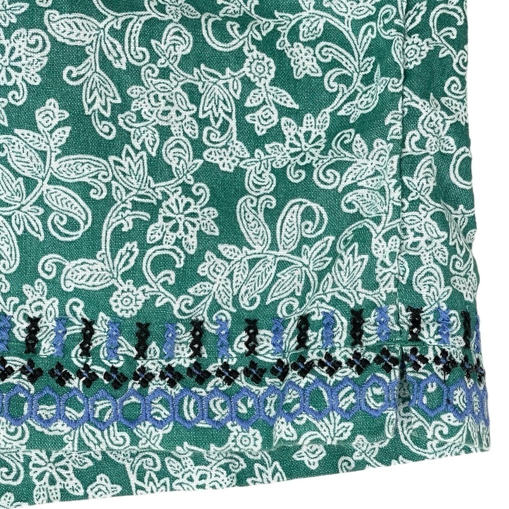 J Jill Love Linen Shorts Small Green Print Embroidered Tassel Pull On High Rise - Picture 3 of 6